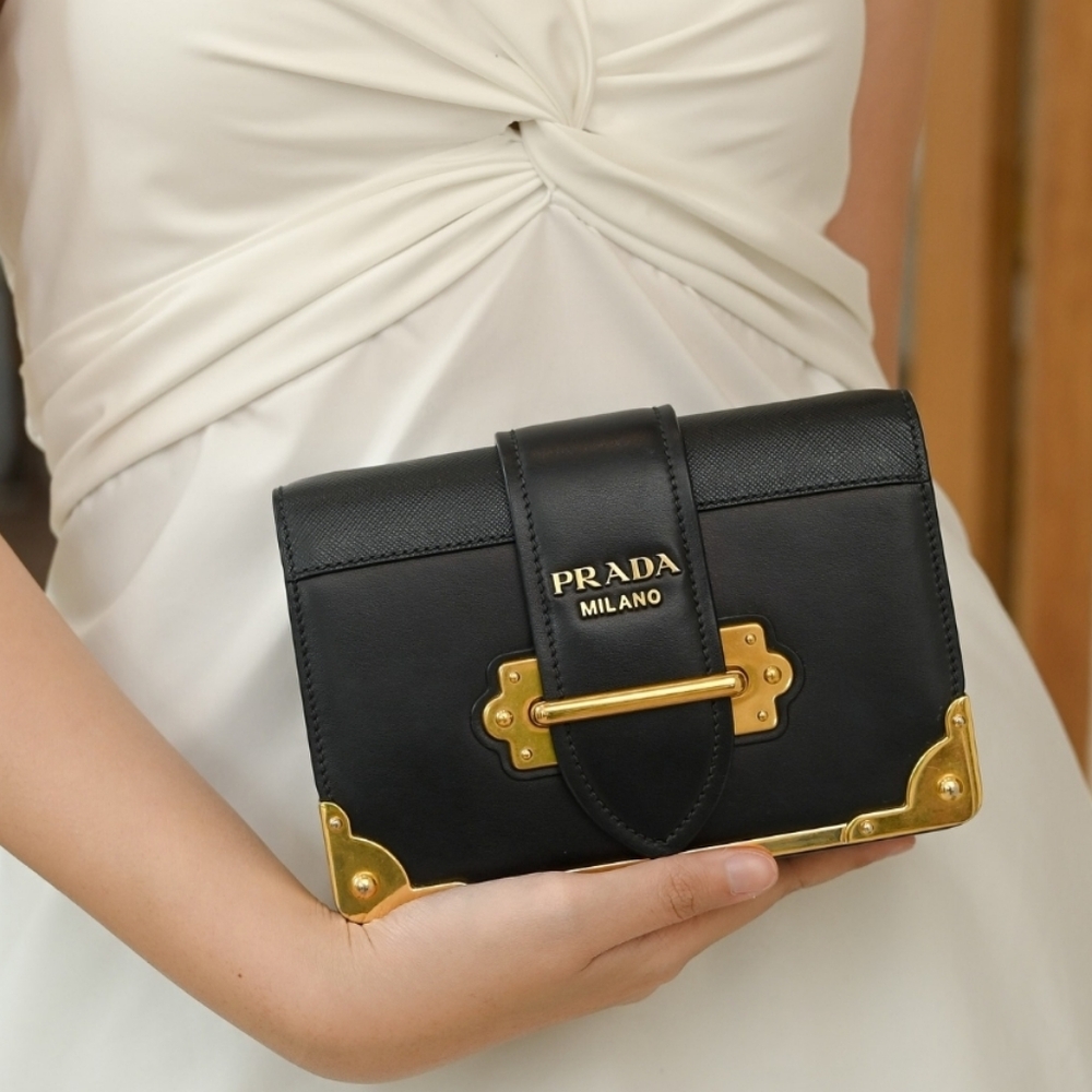 Brand New! RARE! Authenticated Prada CAHIER BAG Black and Gold Chain Bag. - Picture 12 of 16